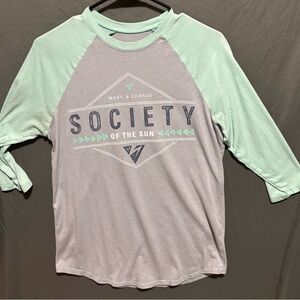 Buckle Society Of The Sun Mint and Gray Baseball Tee Three Quarter sleeve